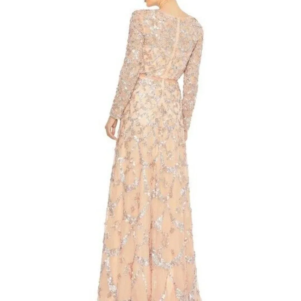 NWT MAC DUGGAL EMBELLISHED ILLUSION HIGH NECK LONG SLEEVED GOWN BLUSH 12 5496 - Picture 3 of 8